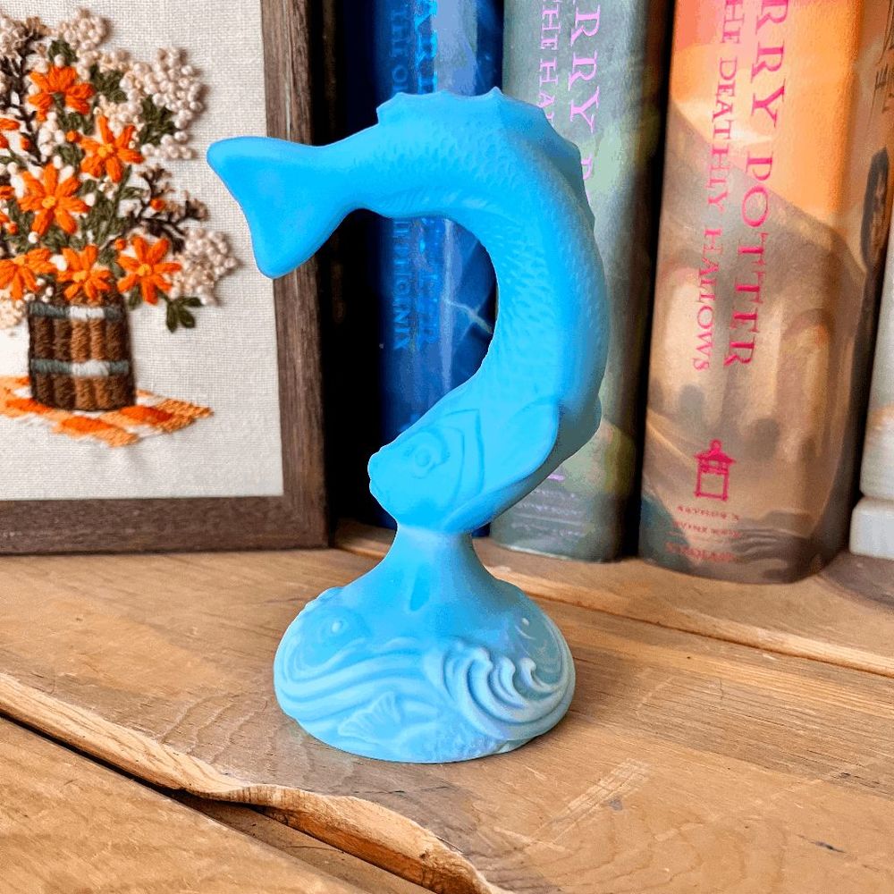 Vintage Fenton Blue Slag Satin Milk Glass Fish Figurine Leaping/Jumping Paper We